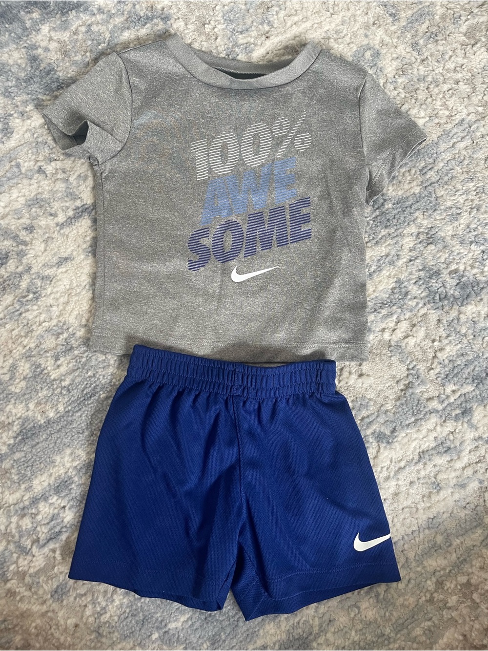 Nike Kids Gray Top with Blue Shorts Matching Set